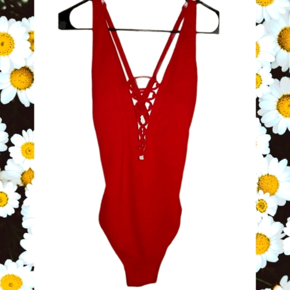 Michael Kors 1 piece red swimsuit crisscross back
